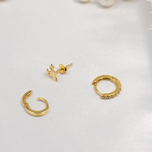 925 Sterling Silver Star Earring Set,Everyday Dainty Earring Stack - Picture 3 of 3